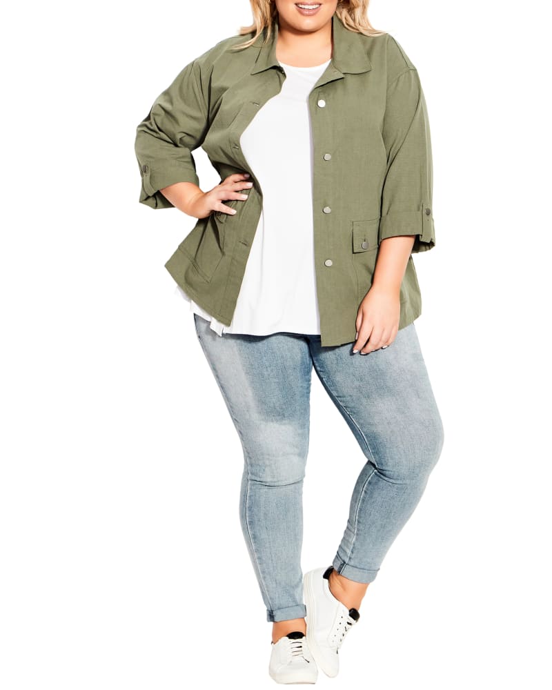 Plus size model wearing Marcia Utility Jacket by Avenue | Dia&Co | dia_product_style_image_id:191288